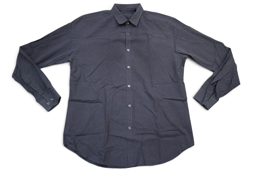 Theory Shirt Mens Large Blue Micro Check Dress Business Long Sleeve Button Front